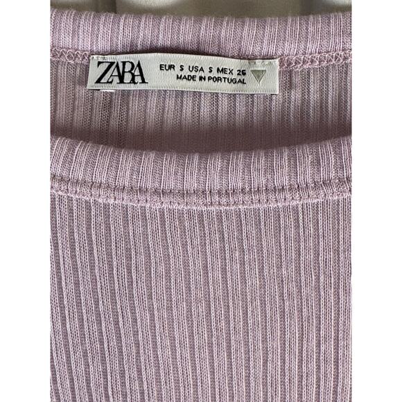 Zara Ribbed Cropped Lightweight Long Sleeves T-Shirt Lavender S Casual 73-39 - Picture 2 of 9